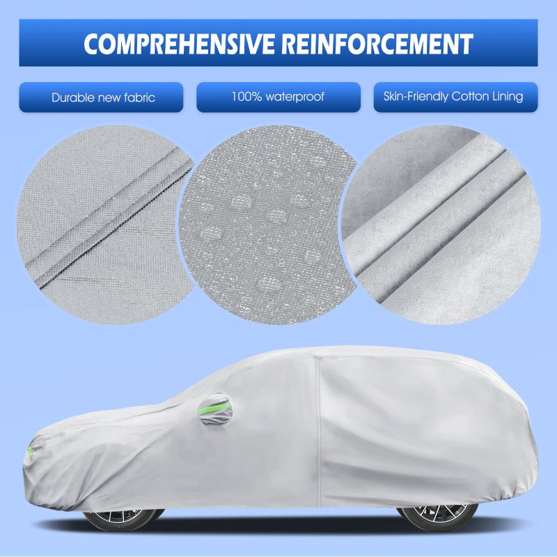 Migaven Car Cover Custom Fit for Audi Q5/SQ5 2009-2025, Migaven Waterproof Full Exterior Cover Sun Rain Protection with Door Zipper and Cotton Lining, Silver - Image 3